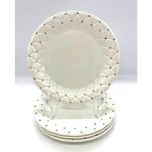 Tabletops Unlimited Embossed Golden Quilt w/ Gold Dots Set of 4 Salad Plates 8"